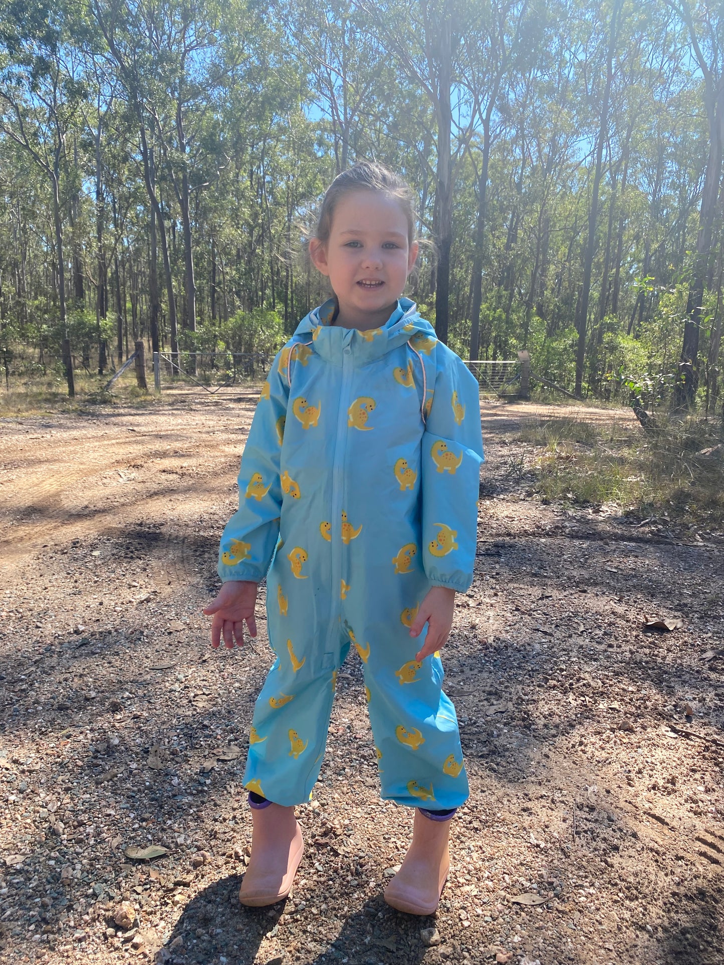 Blue Dinosaur print Puddlesuit Size 3