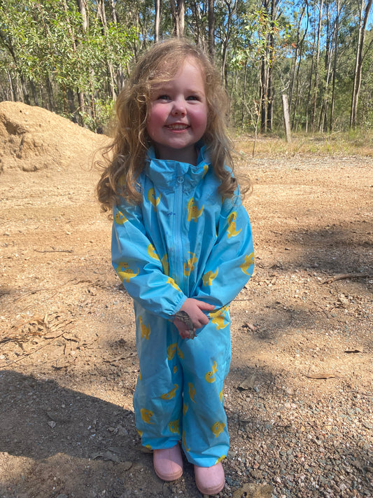 Blue Dinosaur print Puddlesuit Size 2