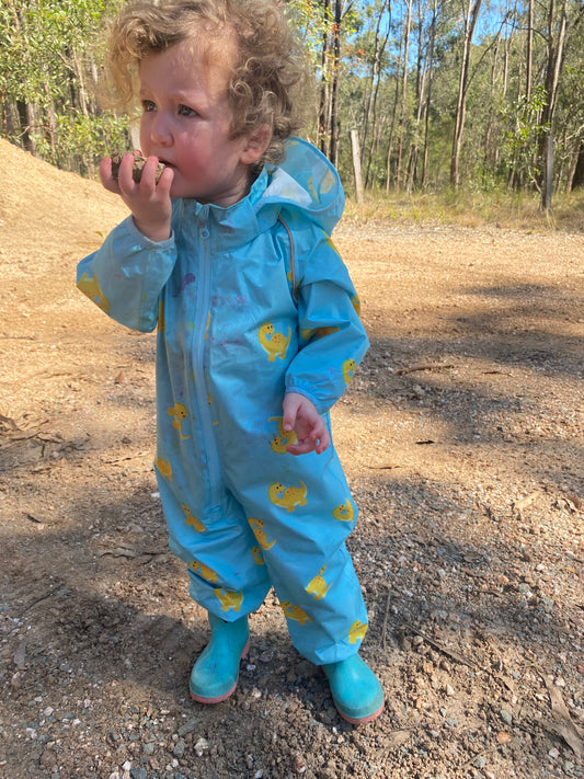 Blue Dinosaur print Puddlesuit Size 1